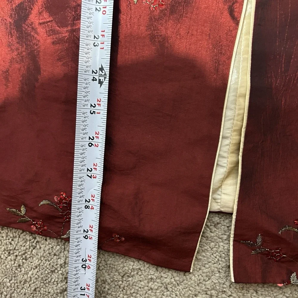 Vintage Asian‎ Kimono Jacket Chinese Red Silk Floral Sequin Embroidered Womens M